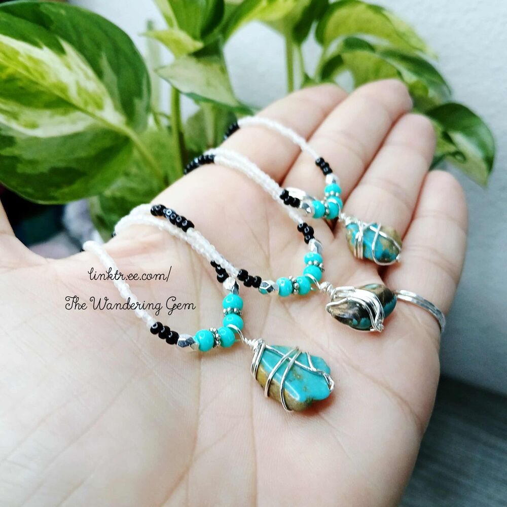 Dainty Turquoise Beaded Choker Necklace, Boho Minimalist Jewelry, 13" - Picture 4 of 7